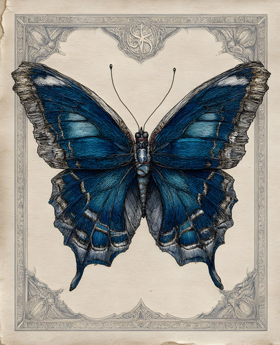 Farfalla blu reale carta - reale, su